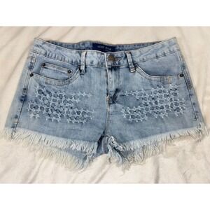 Ocean Drive Women's Frayed Denim Shorts Size 7 Light Wash Distressed Festival